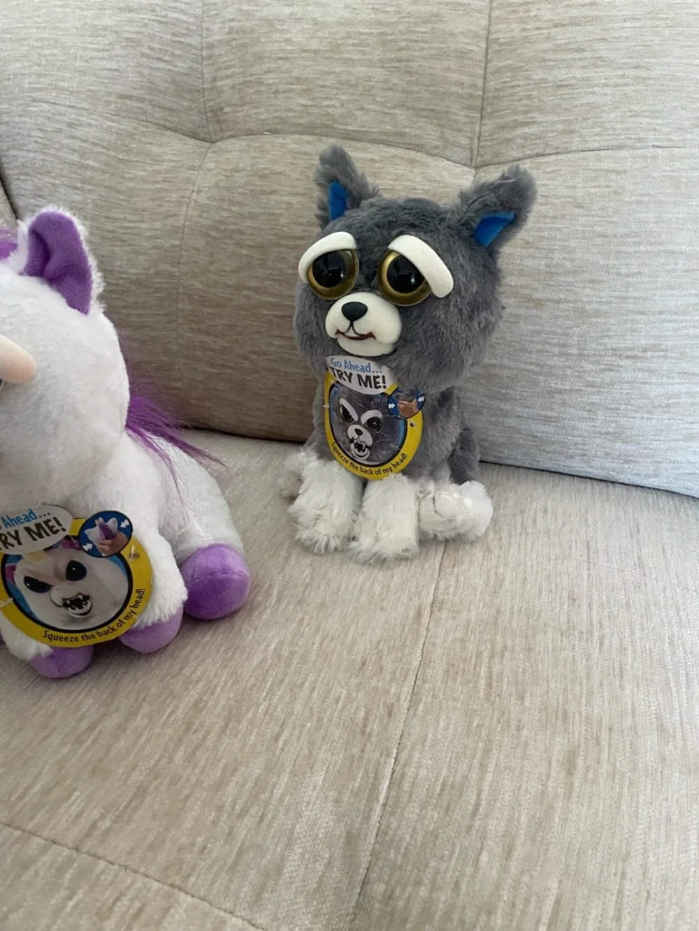 Feisty Pets Trio - Orange Tabby, White/Purple Unicorn, Gray Puppy